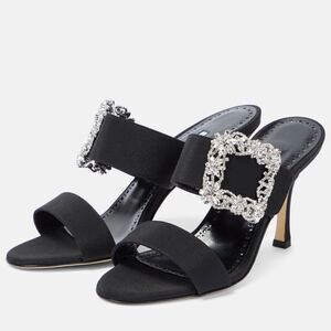 Manolo Blahnik Gable Crystal Buckle Slide Sandals